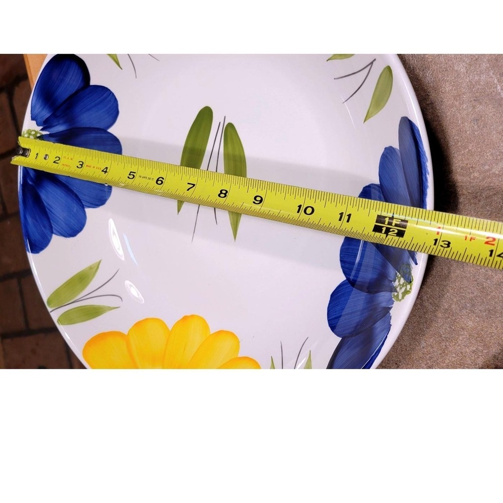 Maxam Italy Italian Daisy Ceramic Serving Bowl Hand Painted Floral Blue Yellow - Picture 3 of 7